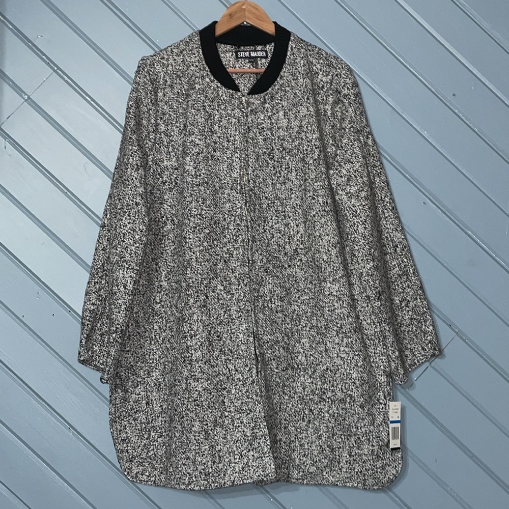 Steve Madden Black and Gray fill zip sweater tweed shacket